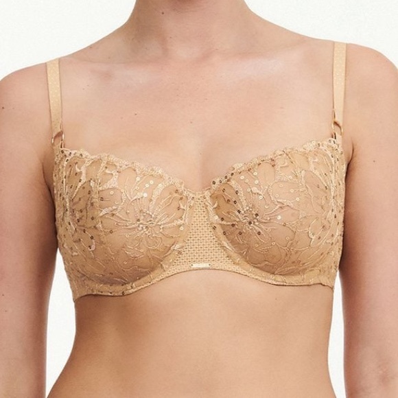 NWT! Chantelle Fleurs Signature Demi Bra - Toffee Sequins - Picture 2 of 13